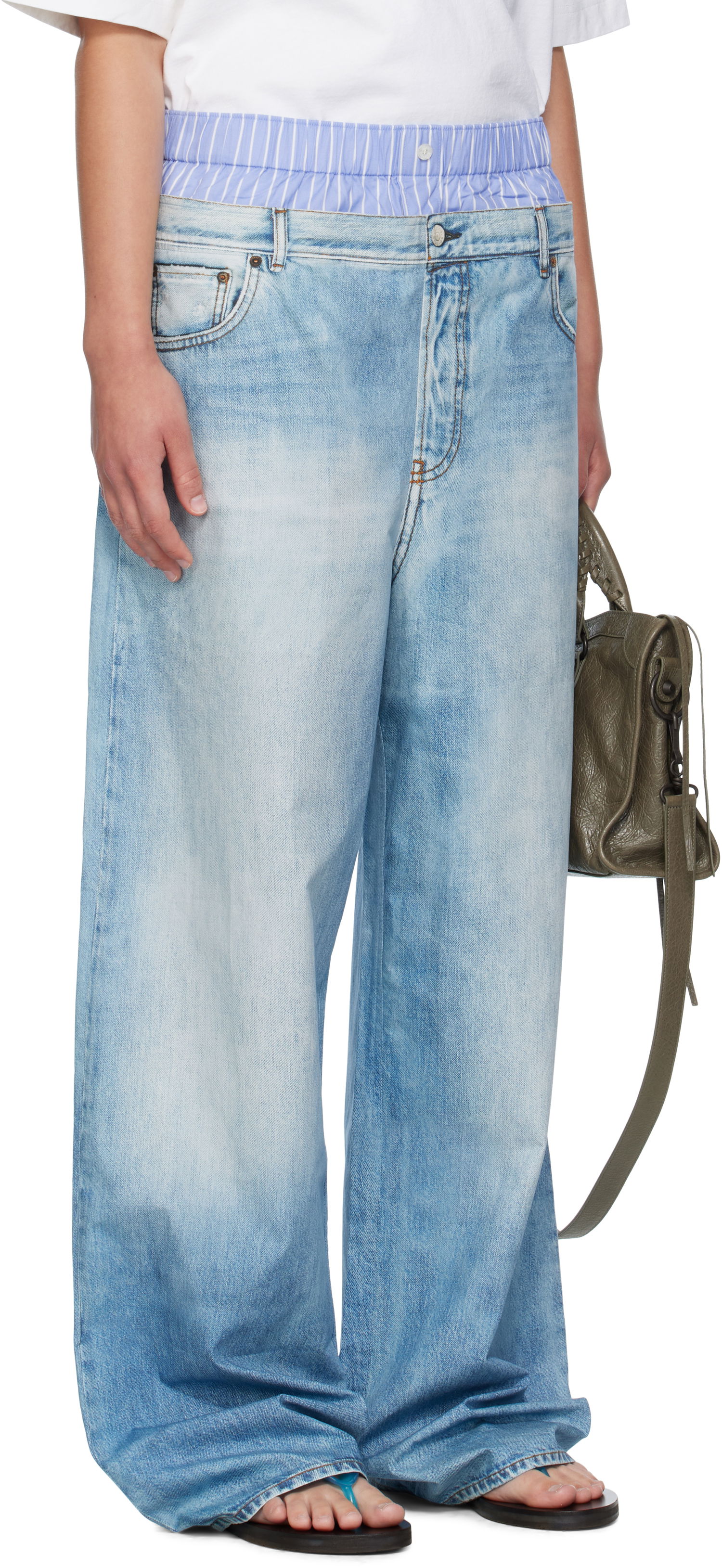 Nohavice Acne Studios Acne Studios Printed Wide-Leg Trousers Modrá | AK0918-, 1