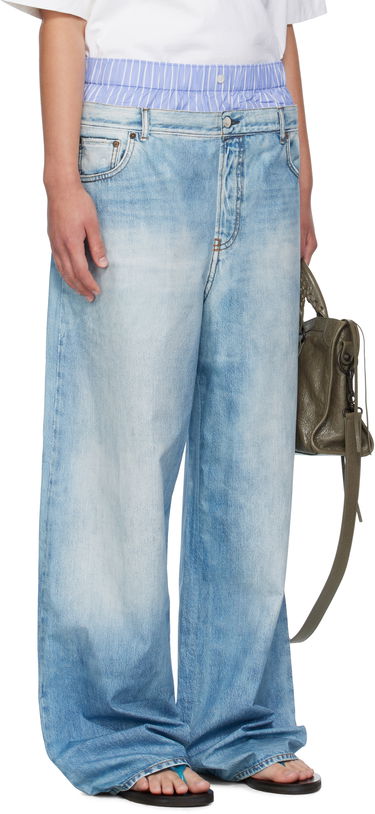Nohavice Acne Studios Acne Studios Printed Wide-Leg Trousers Modrá | AK0918-, 1