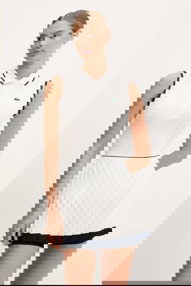 Šaty Lacoste Sleeveless Pleated Polo Mini Dress Biela | EF8582, 0