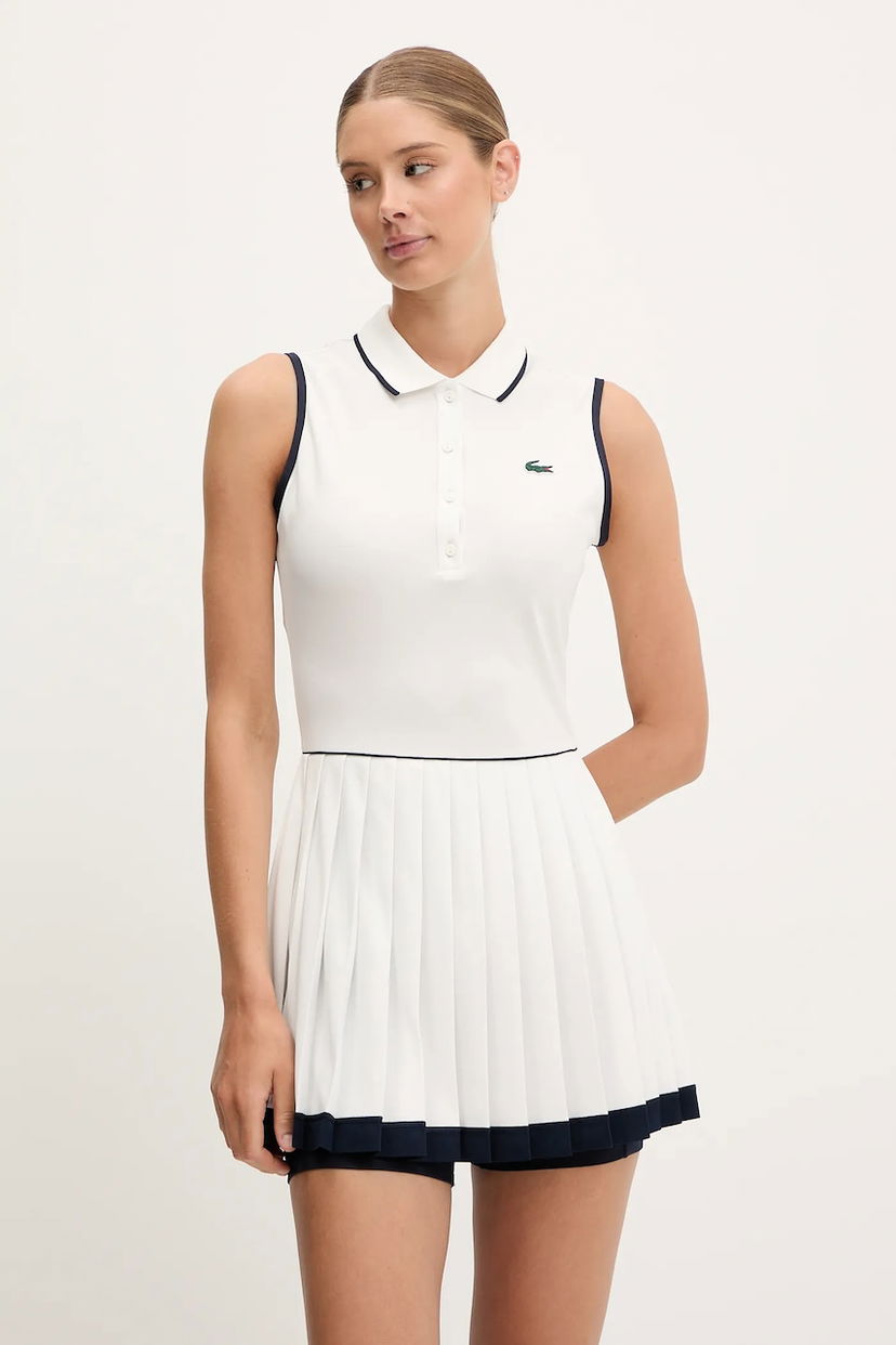 Šaty Lacoste Sleeveless Pleated Polo Mini Dress Biela | EF8582