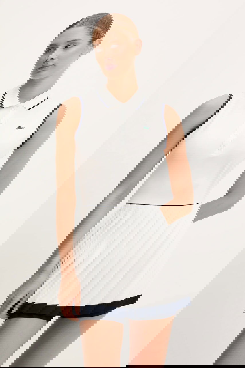 Šaty Lacoste Sleeveless Pleated Polo Mini Dress Biela | EF8582, 0