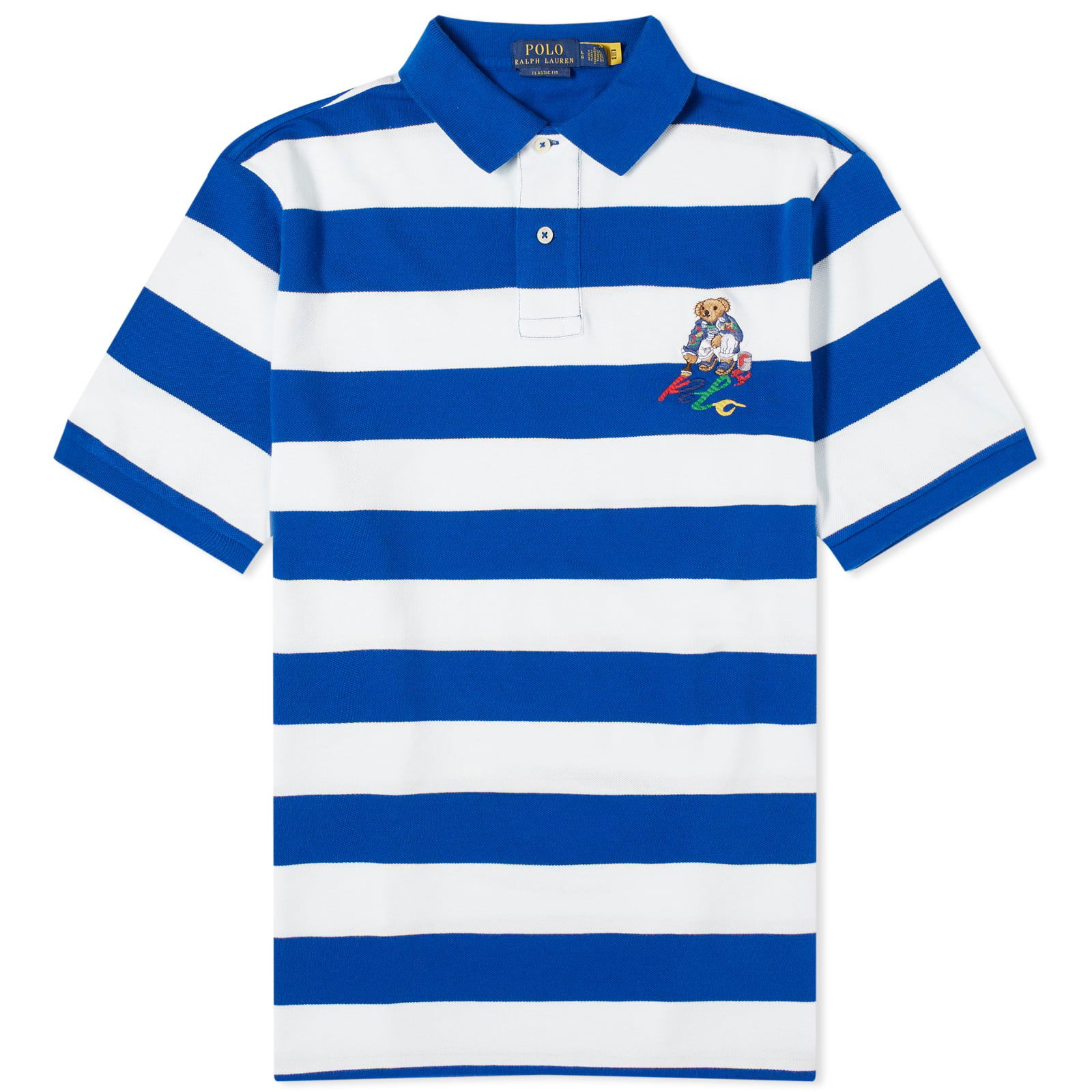 Painting Bear Block Stripe Polo Shirt