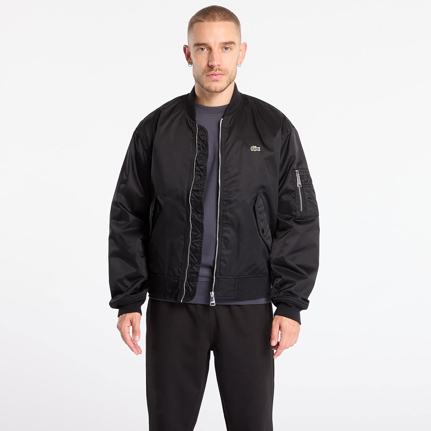 Bomber bunda Lacoste Bomber Jacket with Ribbed Details and Sleeve Utility Pocket Čierna | BH2899 031, 0
