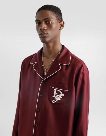 Košeľa Dolce & Gabbana Silk Shirt With Logo Embroidery Vínová | G5IF1ZGJ155R0108, 3