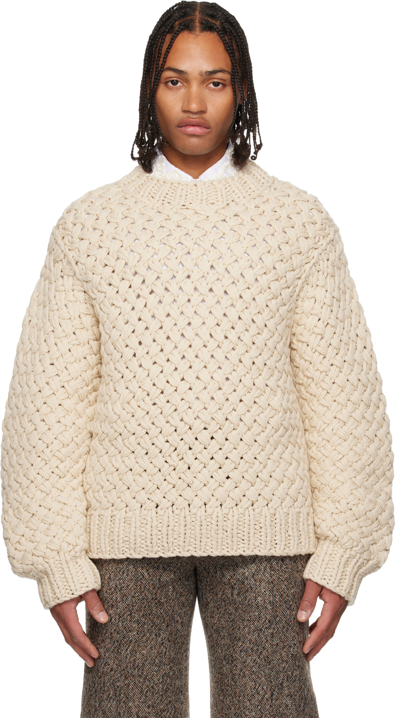 Sveter Dries Van Noten Dries Van Noten Open-Knit Sweater Béžová | 252-021249-2710, 0