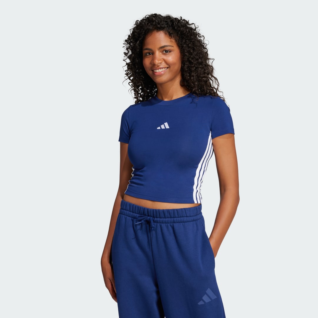 Crop Top adidas Performance 3 Stripes Slim Cropped Tee Modrá | JE1240, 0
