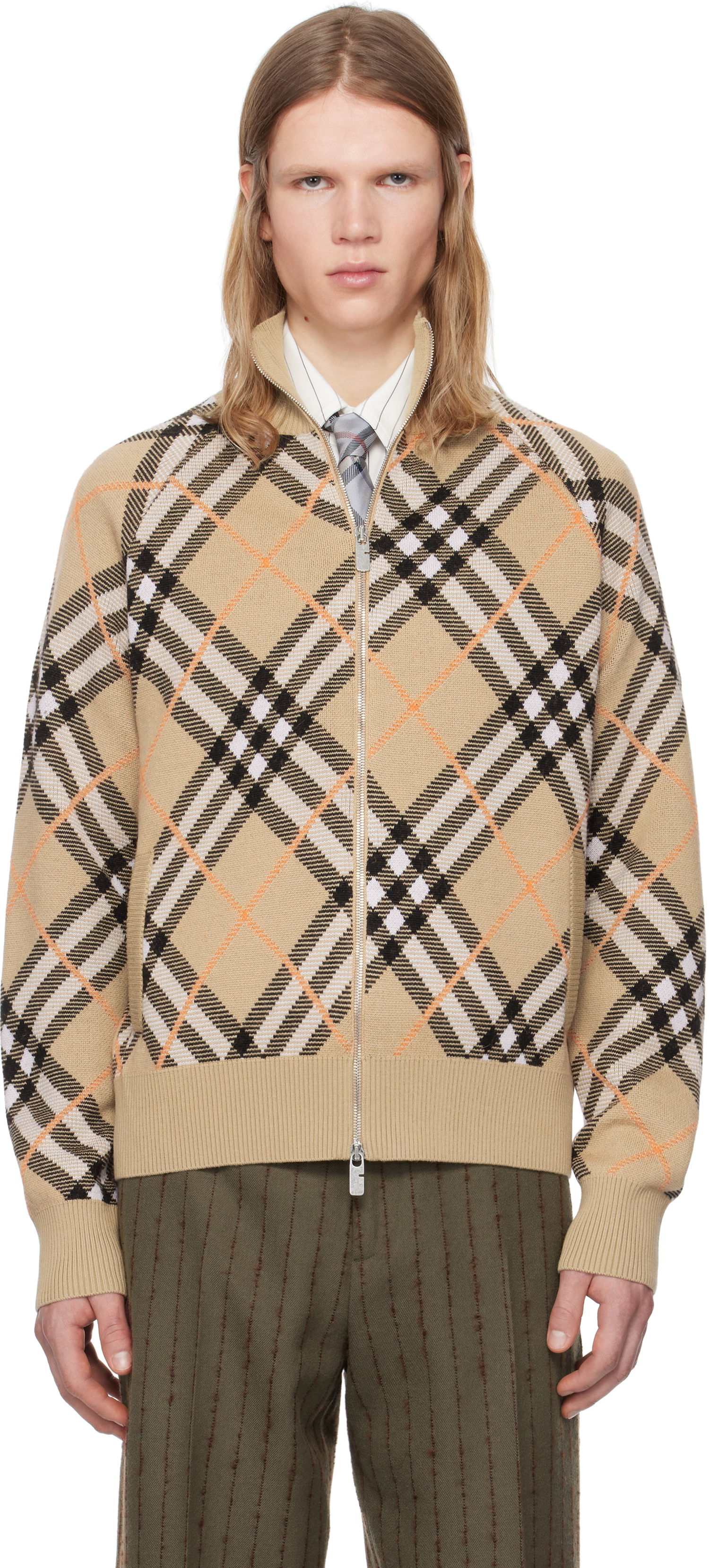 Sveter Burberry Burberry Check Wool Mohair Blend Zip-Up Jacket Béžová | 8095087, 0