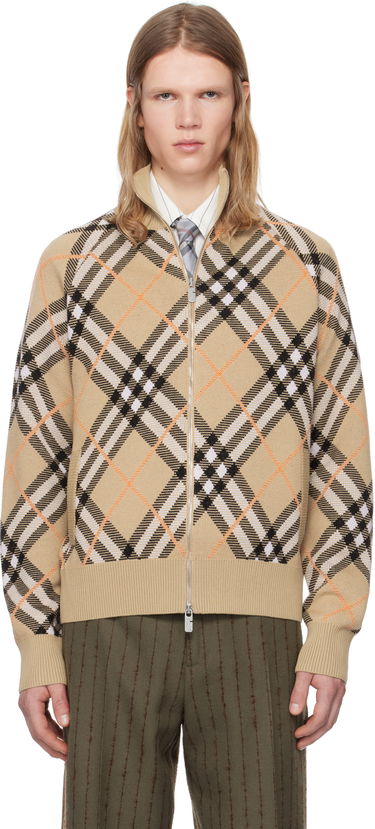 Sveter Burberry Burberry Check Wool Mohair Blend Zip-Up Jacket Béžová | 8095087, 0