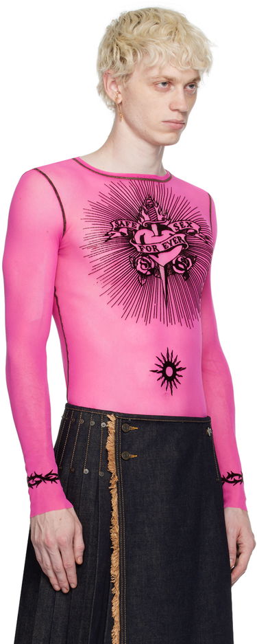 Tričko Jean Paul Gaultier Jean Paul Gaultier Flocked Mesh Long Sleeve T-Shirt Ružová | 23/15-U-TO119IT001-22, 1
