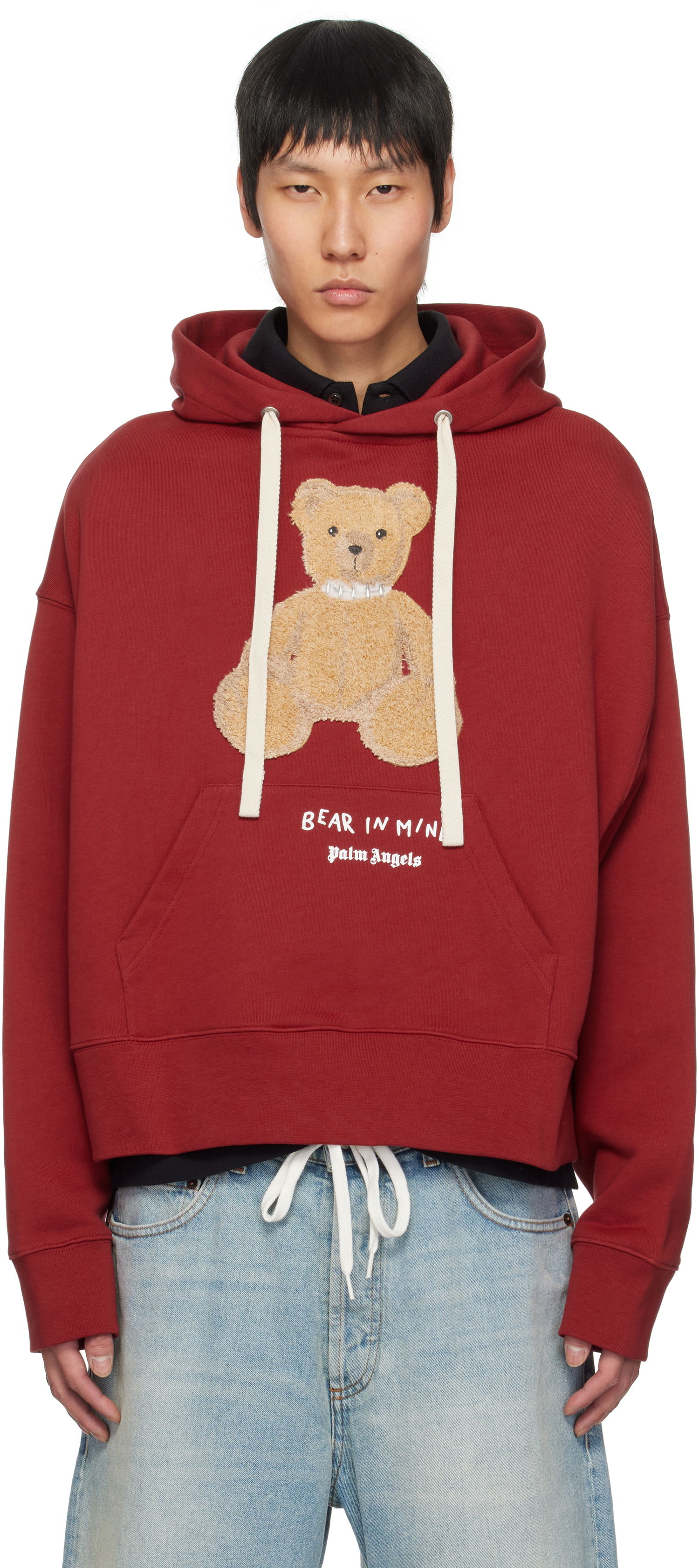 Mikina Palm Angels Palm Angels 'Bear in Mind' Cropped Hoodie Červená | PMBB172S25FLE0012560, 0