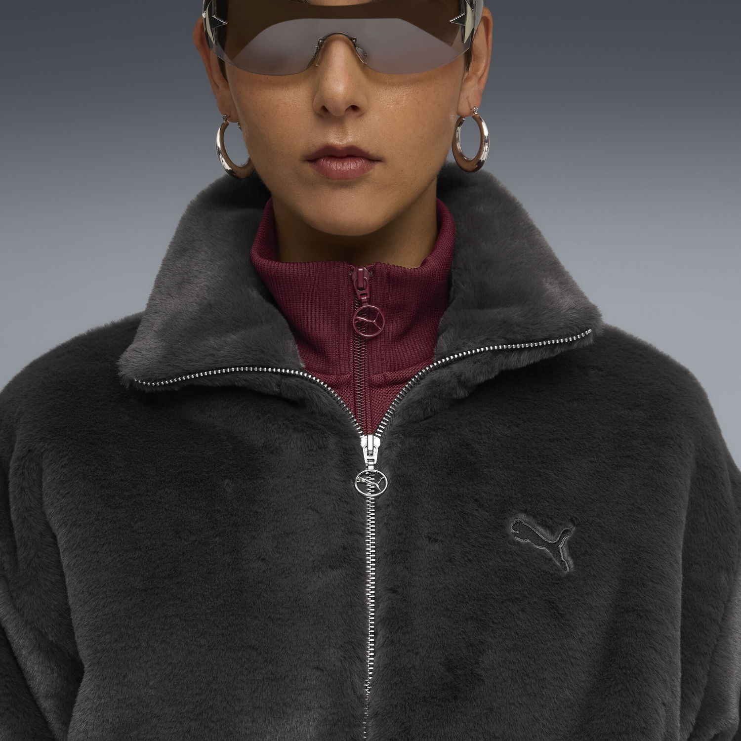 Bunda Puma Wardrobe Essentials Faux Fur Jacket Šedá | 632169_44, 1