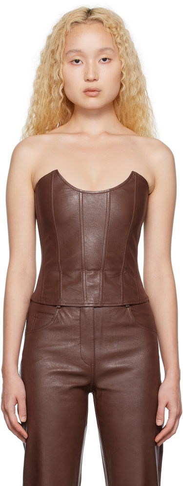 Tielko Miaou Miaou Leia Faux-Leather Corset Tank Top Hnedá | 701O-CL-BRL, 0