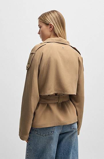 Trenčkot BOSS Belted Stand Collar Jacket with Contrast Stitching Béžová | 50536642, 1