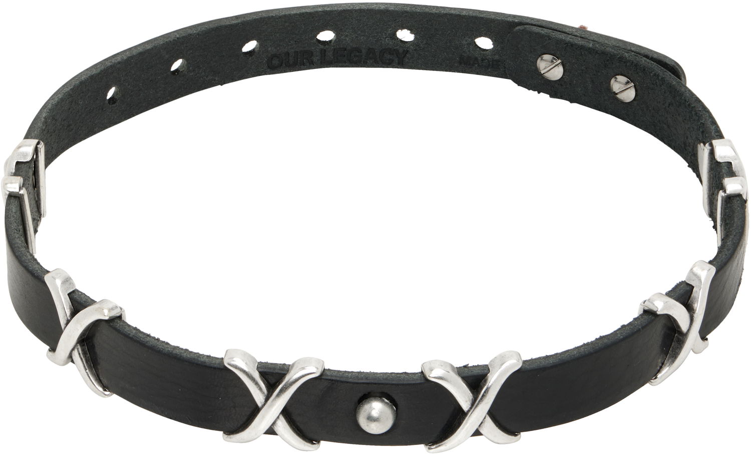 Opasok OUR LEGACY Our Legacy 2 CM Leather Choker with Silver-Tone Xs Čierna | A2258CTC, 0