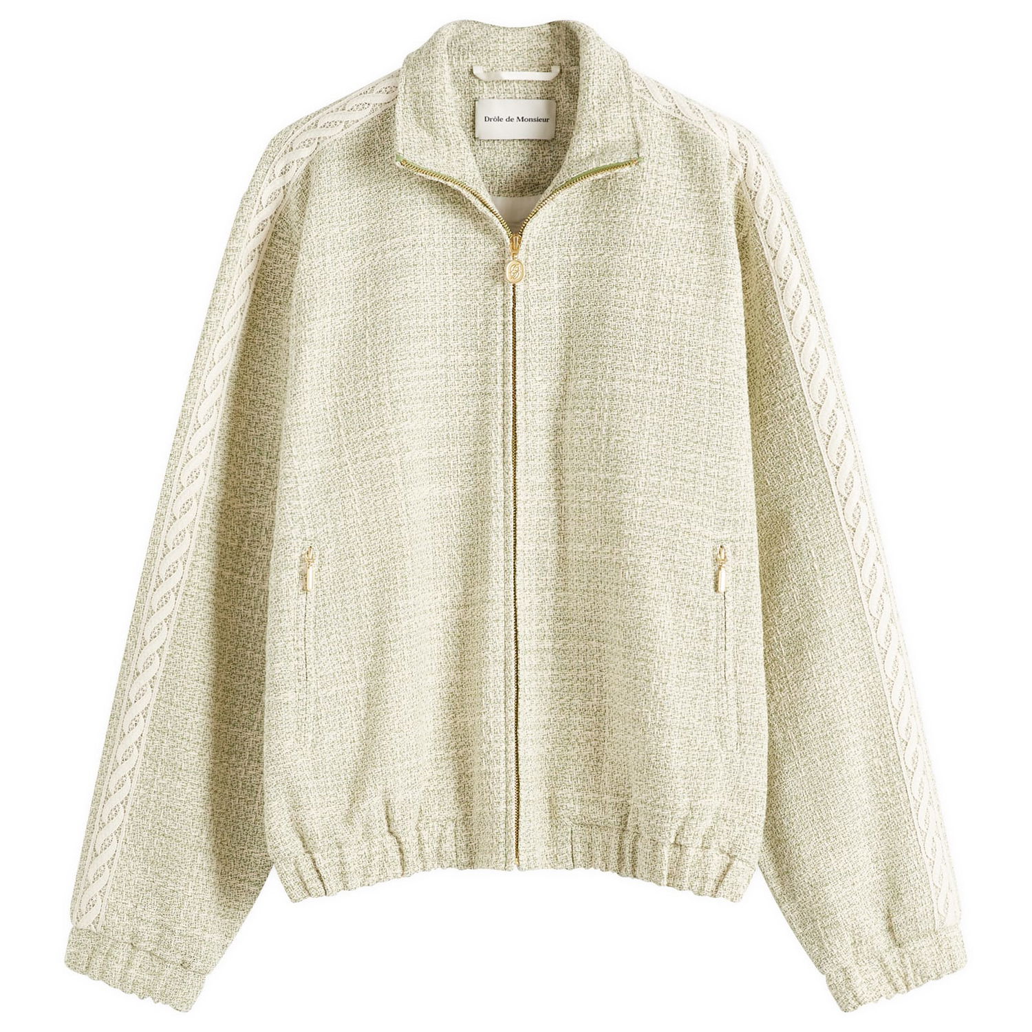 Bomber bunda Drôle de Monsieur Tweed Track Jacket with Cable Knit Sleeves Zelené | G-JT214-CO186-LGN, 1