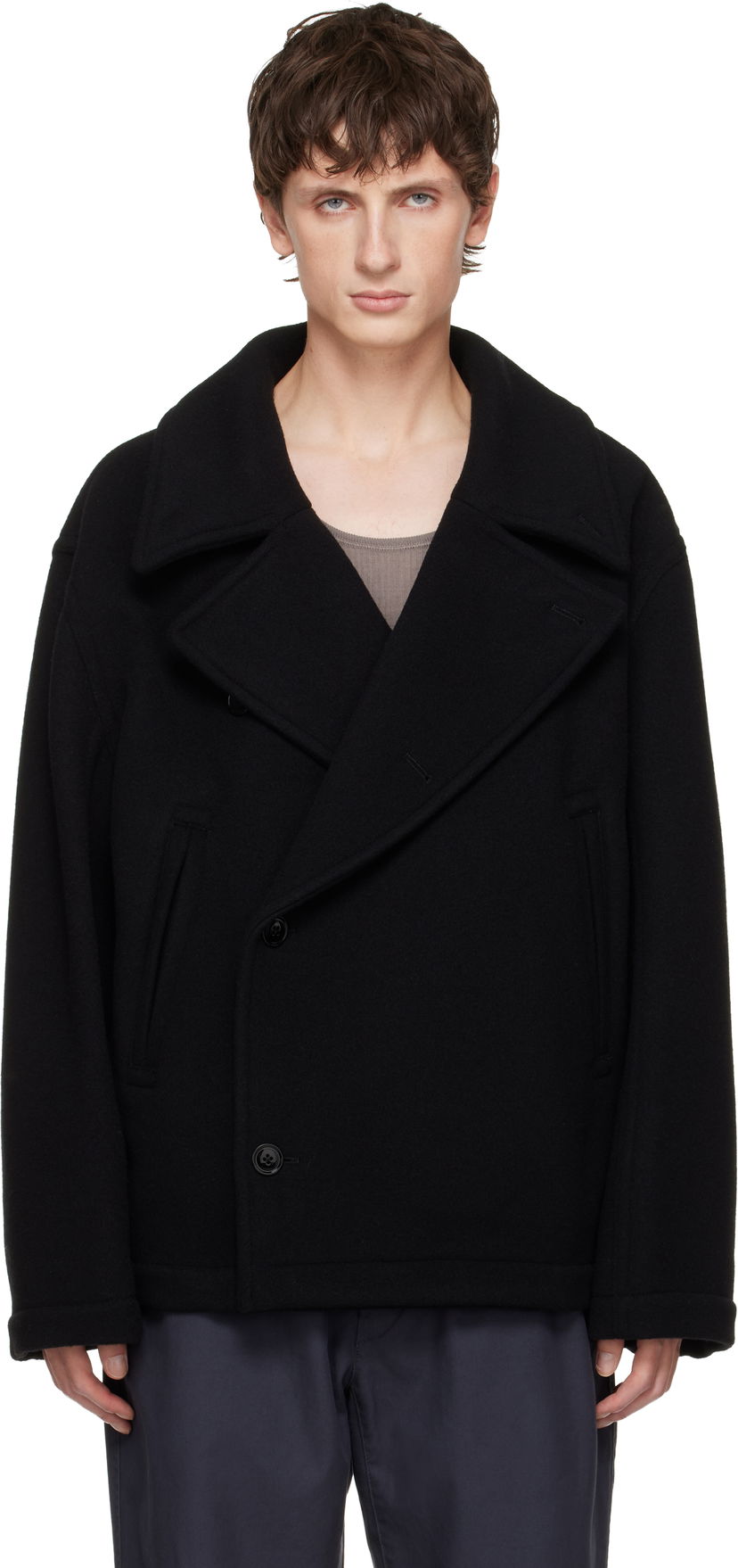 Kabáty LEMAIRE Boxy Double-Breasted Coat Čierna | CO1131 LF1116