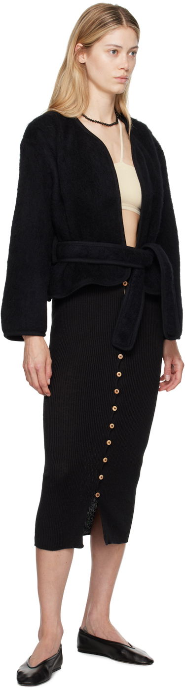 Sukňa Baserange Baserange Dande Midi Ribbed Knit Skirt with Button Closure Čierna | KNDAS-LI-AU24, 3