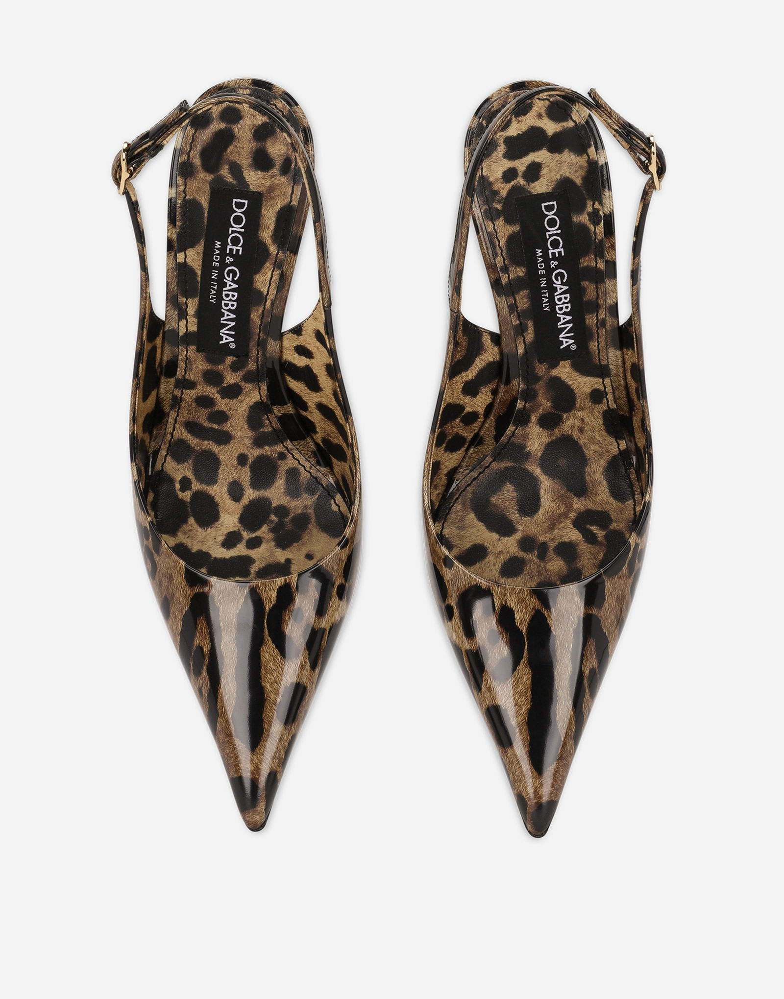 Polished Calfskin Leopard Print Slingbacks