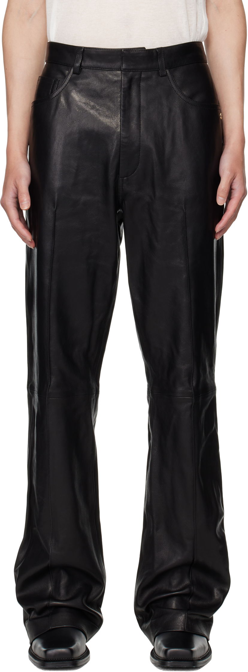 Nohavice AMIRI AMIRI Boot Cut Leather Pants Čierna | AMLTPA1009