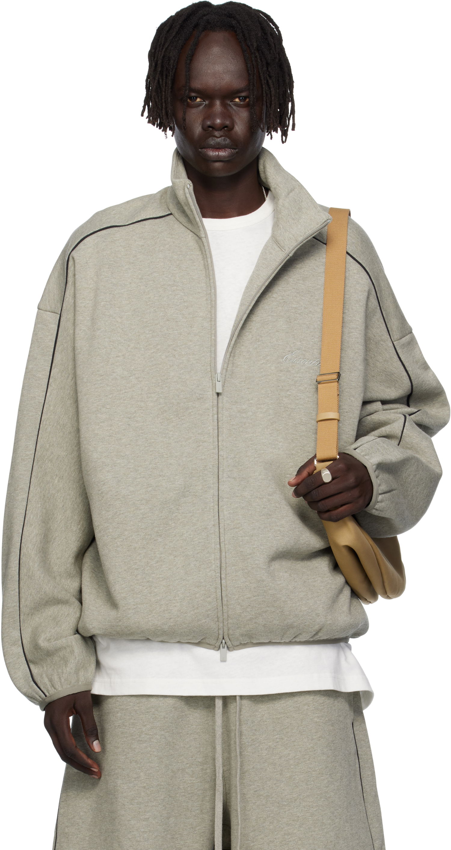 Bunda Fear of God Fear of God ESSENTIALS Modern Fit Fleece Track Jacket Šedá | 202SP256895F, 0