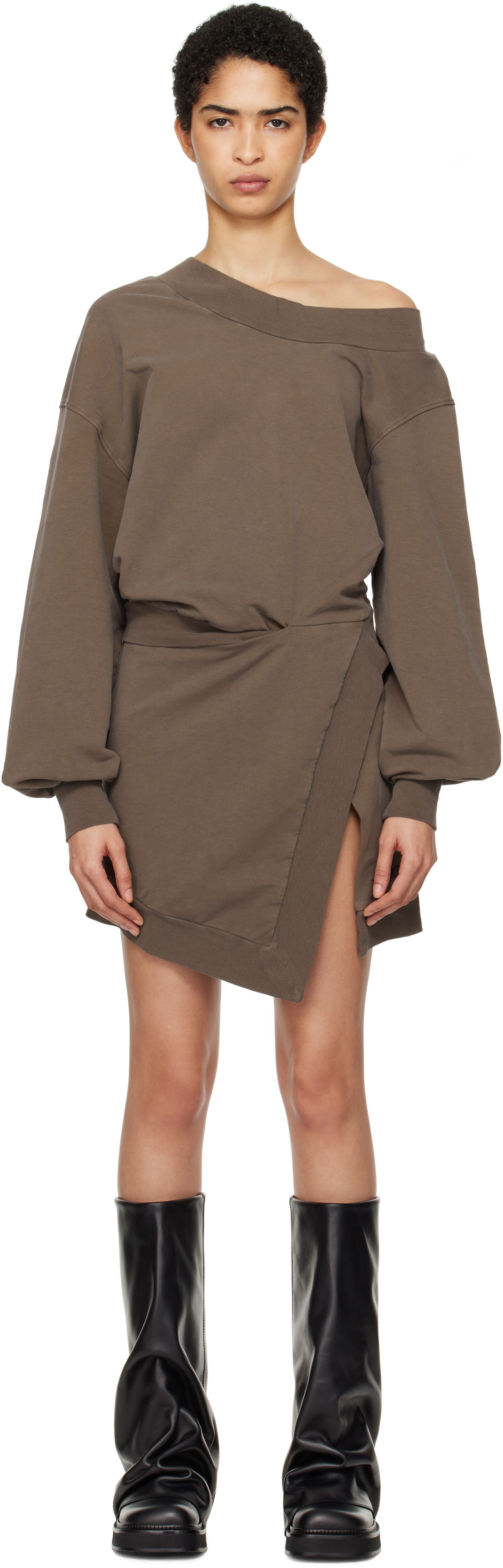 Šaty The Attico Attico Off-Shoulder Draped Sweater Mini Dress Hnedá | 250WCA00397 JJF006AA, 0