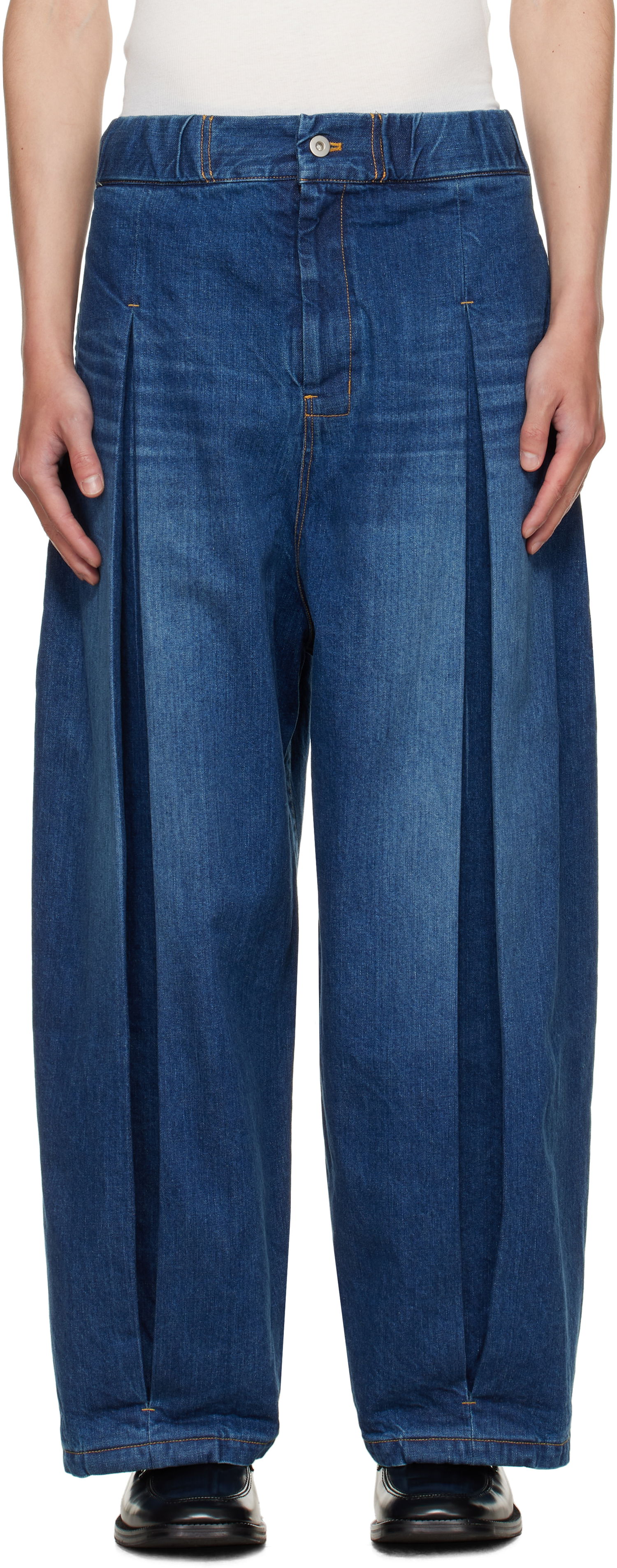 Džínsy sage NATION SAGE NATION Box Pleat Jeans Modrá | S074 BOX PLEAT TROUSER DENIM D, 0