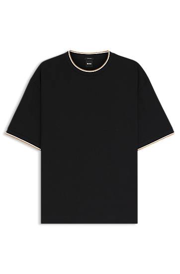 Tričko BOSS Cotton T-Shirt with Striped Cuffs Čierna | 50548012, 0