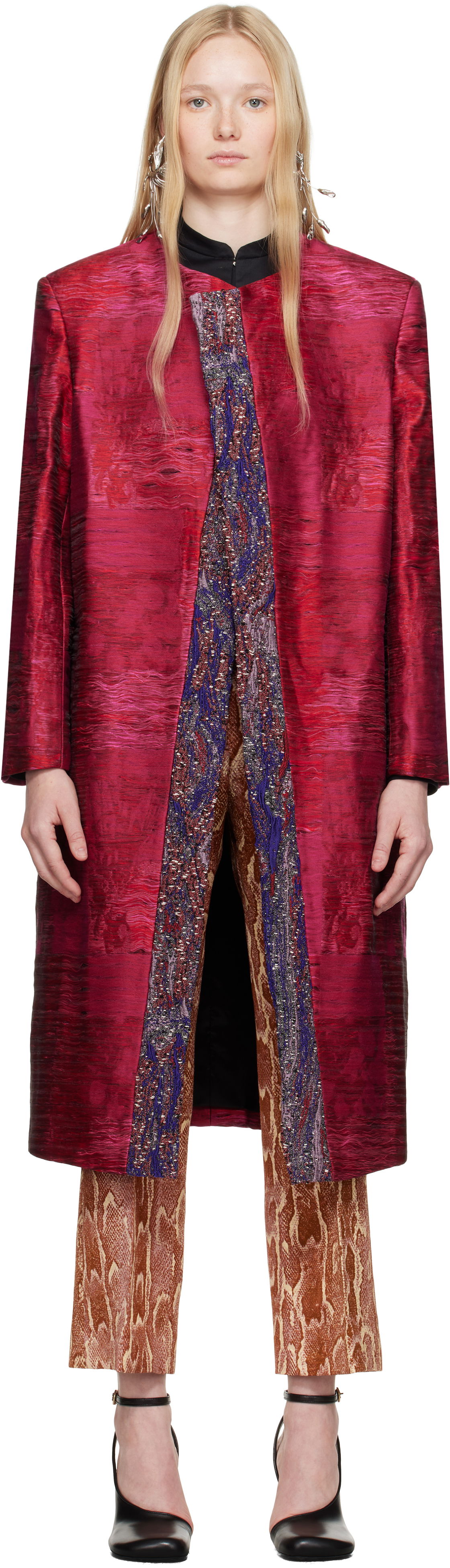 Kabáty Dries Van Noten Dries Van Noten Jacquard Panel Coat Červená | 251-010222-1544, 0