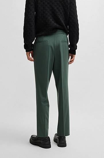 Nohavice BOSS Slim-Fit Wool-Blend Poplin Trousers Zelené | 50530110, 1