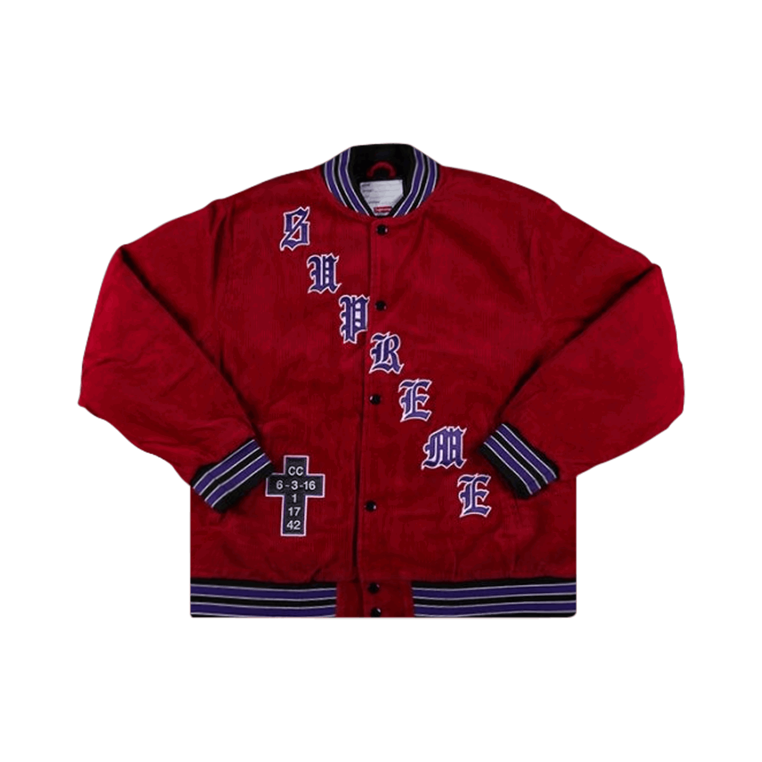 Bunda Supreme Old English Corduroy Varsity Jacket Červená | SS18J25 RED, 0
