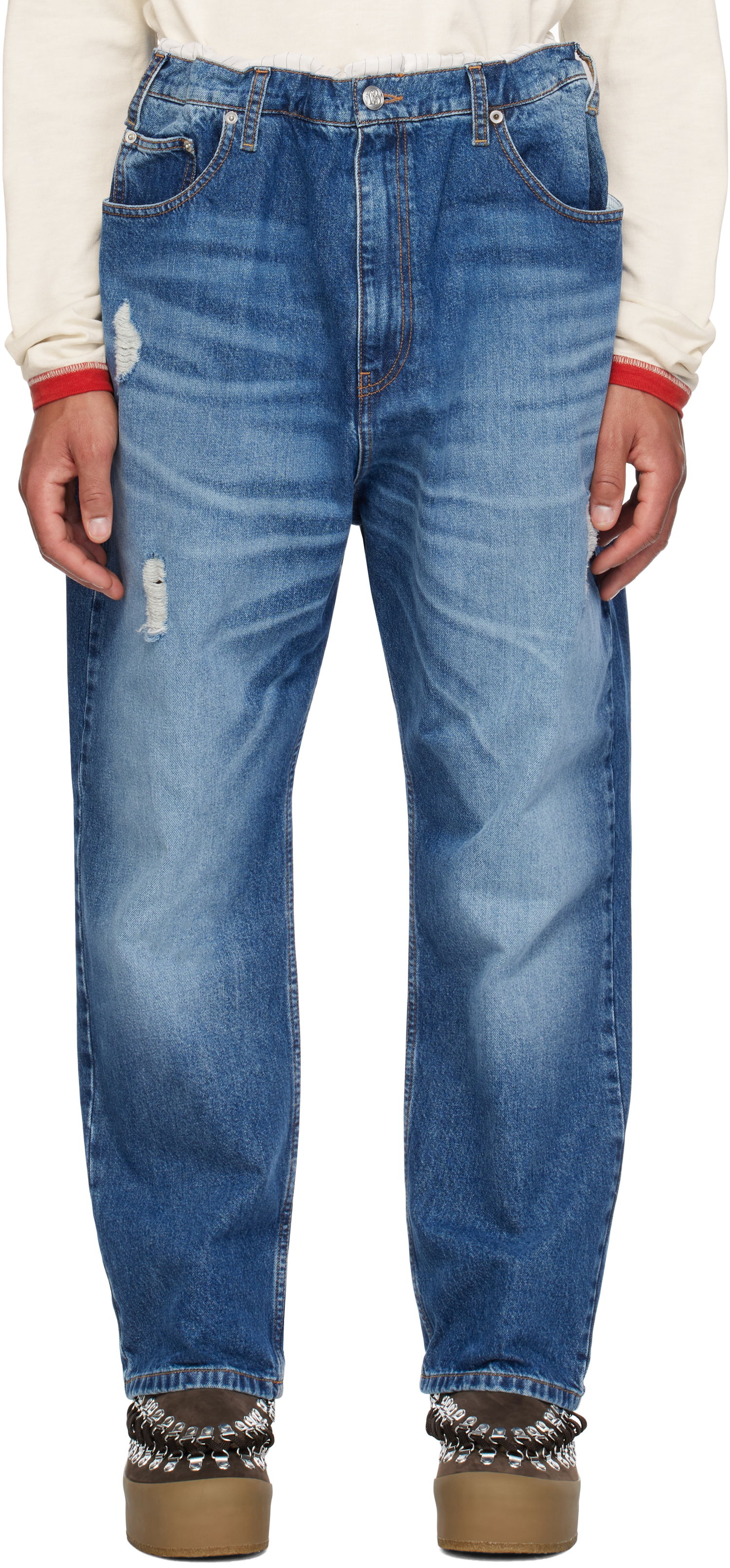 Džínsy Bluemarble Trompe L'œil Distressed Jeans Modrá | PA71 DE11B24 BLU, 0