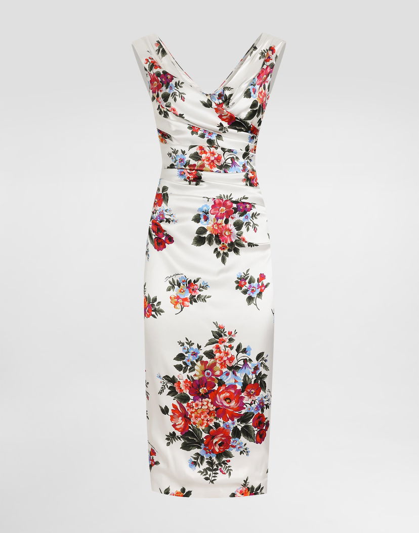 Šaty Dolce & Gabbana Dolce & Gabbana Flower Bouquet-print Satin Dress Rôznofarebný | F612RTFSICEHA5ZO