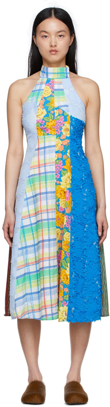 Šaty Andersson Bell Patchwork Halter Midi Dress Modrá | atb742w, 0