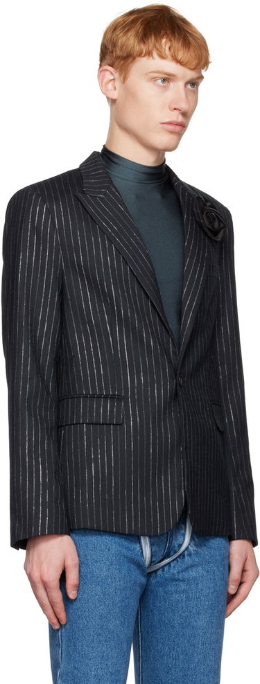 Bunda Coperni Coperni Pinstripe Blazer with Flower Appliqué Navy | COPV34112MEN, 1