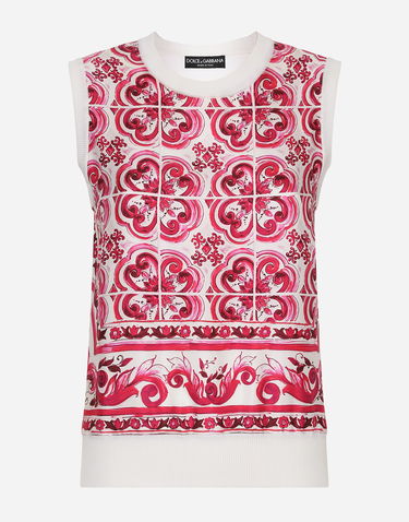 Tielko Dolce & Gabbana Majolica-print Silk & Twill Sweater Biela | FXL34TJBSE7H73TN, 0