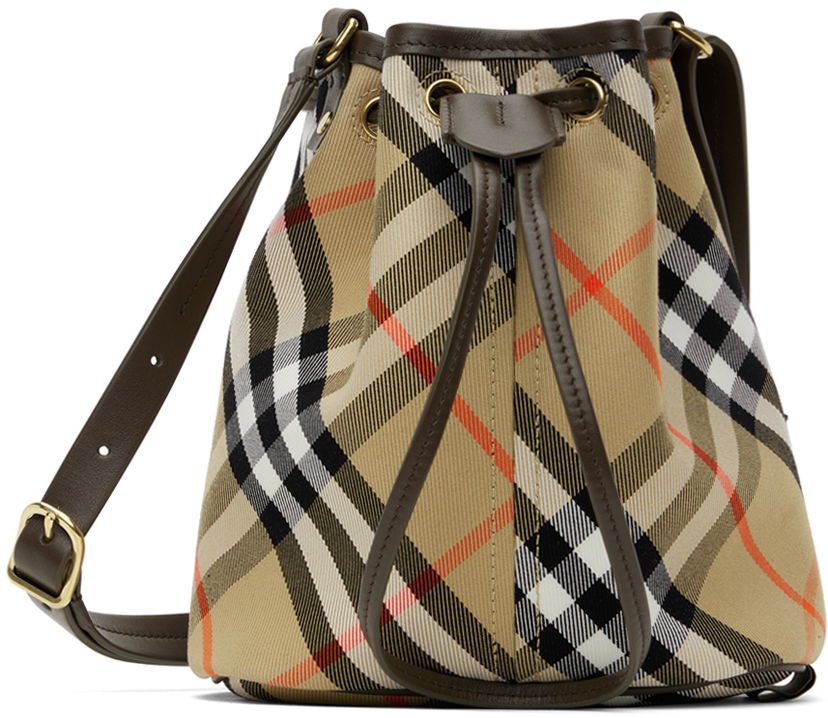 Taška cez rameno Burberry Drawstring Check Bag Béžová | 8093804