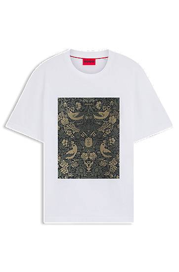 Tričko BOSS Printed Artwork Cotton-Jersey T-Shirt Biela | 50545363