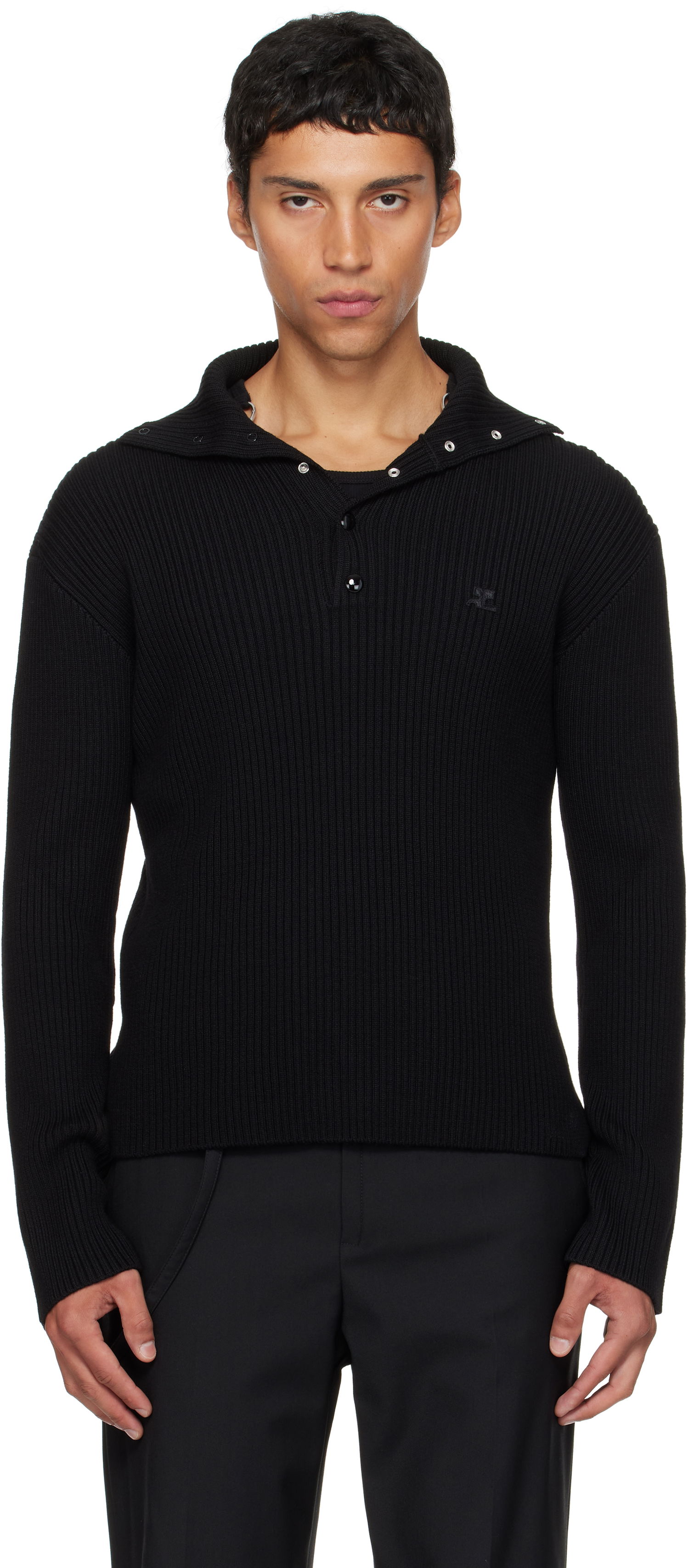 Sveter Courrèges Courrèges Ribbed Wool Polo Čierna | 325MPO050FI0036, 0