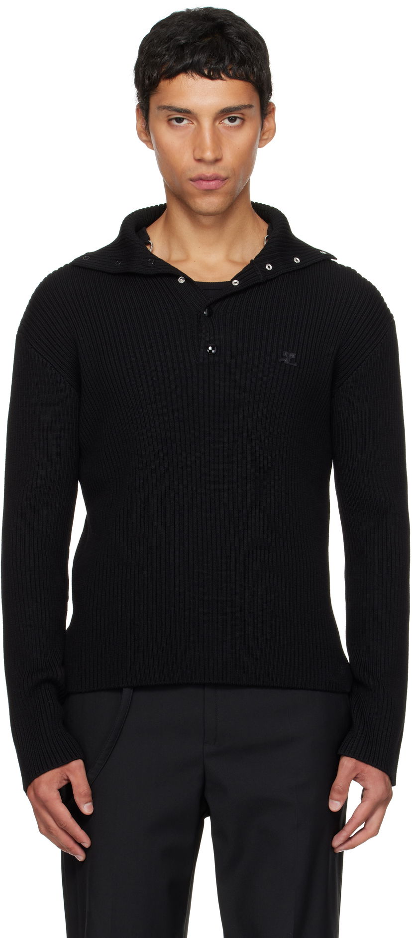 Sveter Courrèges Courrèges Ribbed Wool Polo Čierna | 325MPO050FI0036
