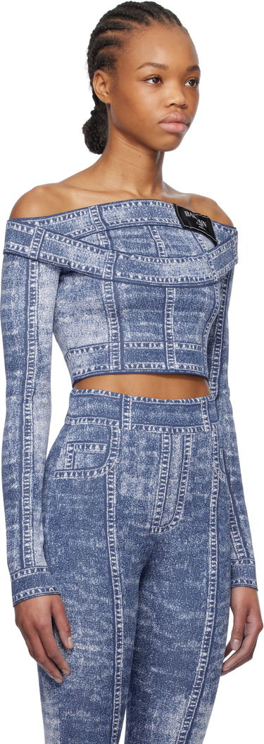 Súprava Balmain Balmain Denim Off-Shoulder Top Modrá | EF1AO385KH80, 1