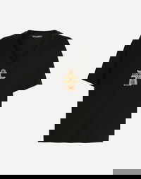 Cotton V-Neck T-Shirt With Jeweled Cross Patch