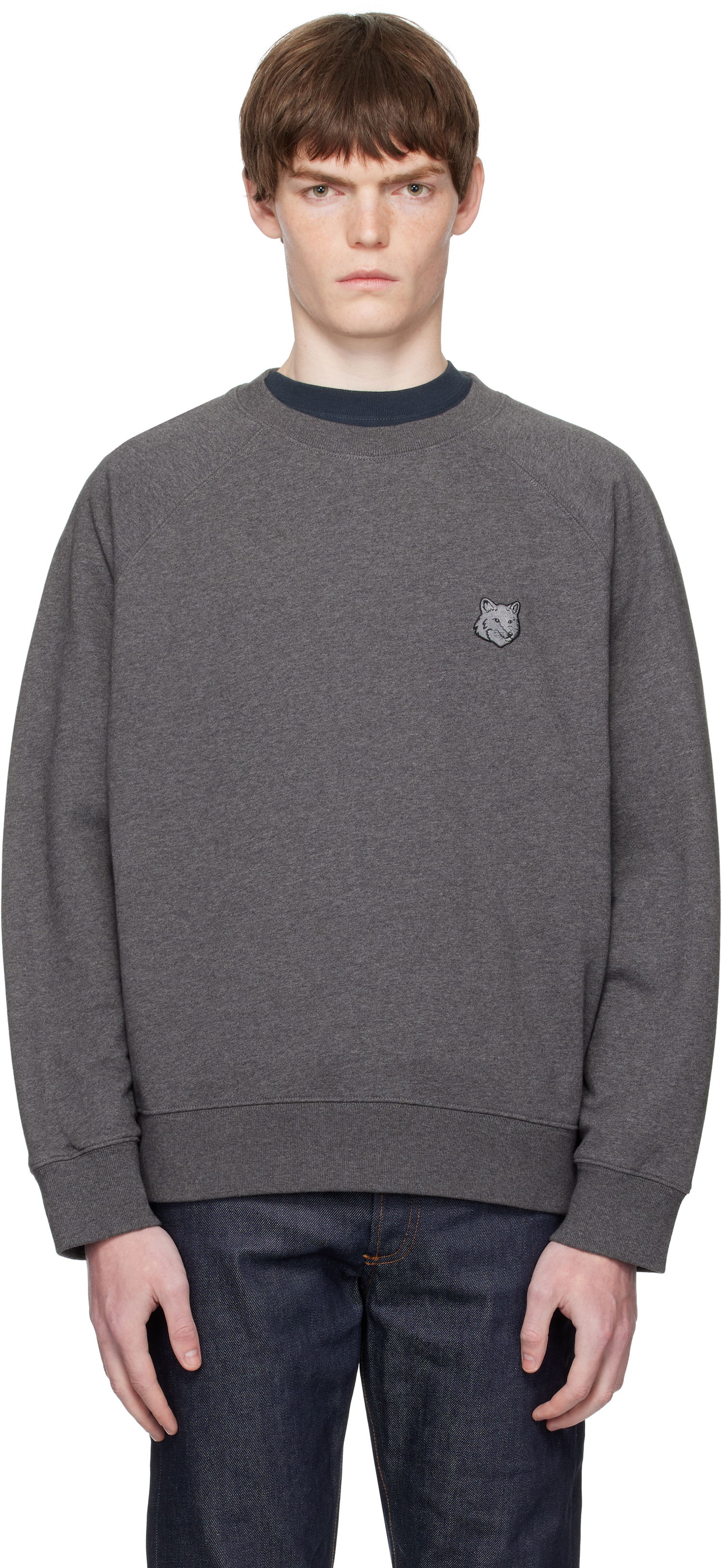 Mikina MAISON KITSUNÉ Maison Kitsuné Fox Head Patch Oversize Sweatshirt Šedá | PM00306KM0340, 0