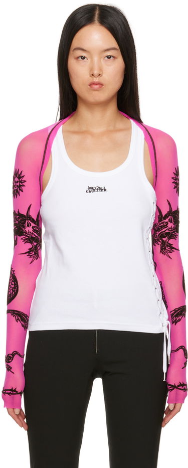 Tielko Jean Paul Gaultier Jean Paul Gaultier 'Safe Sex' Tattoo Print Mesh Shrug Biela | 23/15-F-TO120I-T001-22, 0