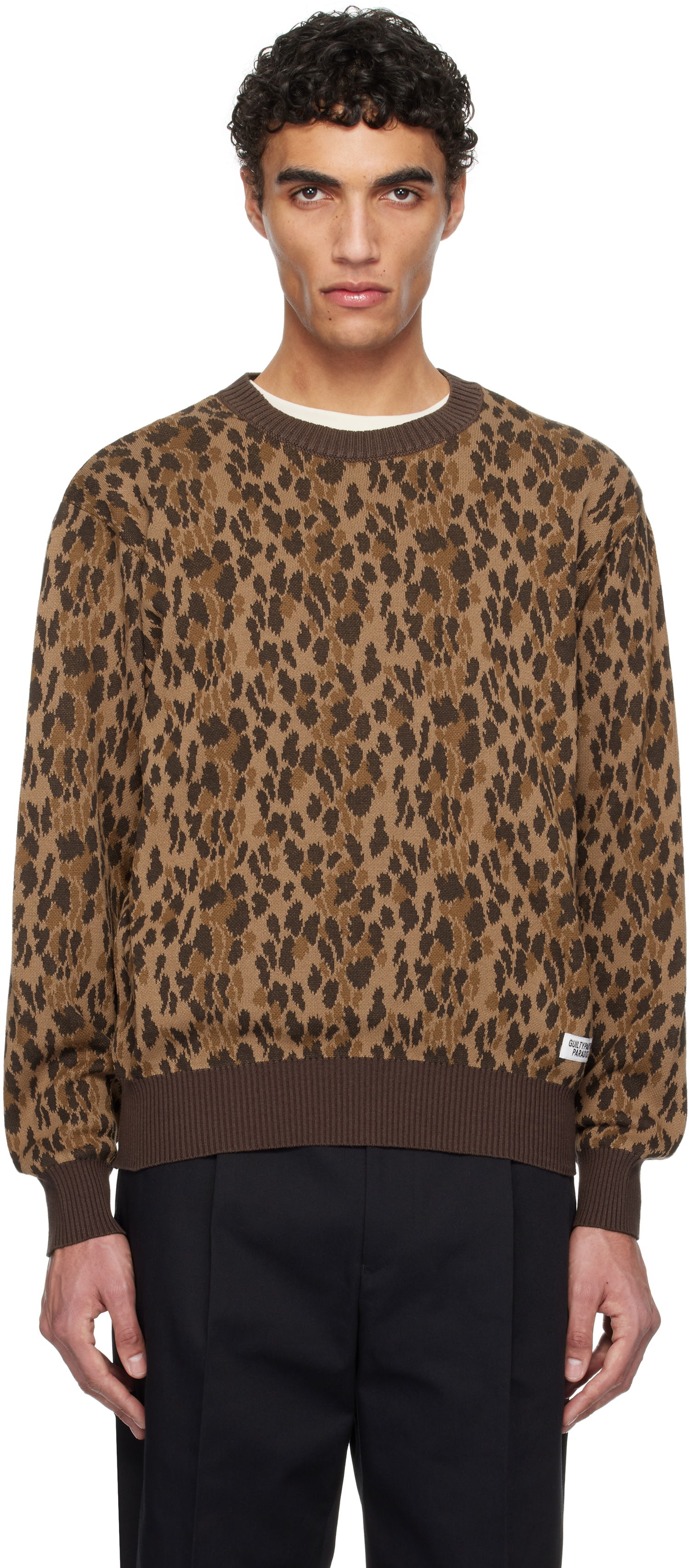 Sveter WACKO MARIA WACKO MARIA Leopard Jacquard Knit Sweater Hnedá | 25SSE-WMK-KN05, 0