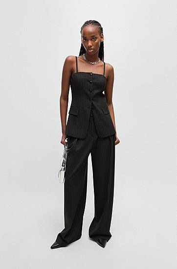 Nohavice BOSS Regular-Fit Pinstripe Stretch Trousers Čierna | 50531003, 1