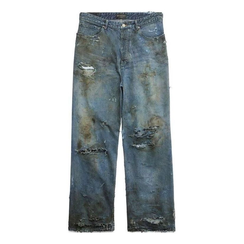 Džínsy Balenciaga Super Destroyed Baggy Pants Modrá | 745248TNW014012