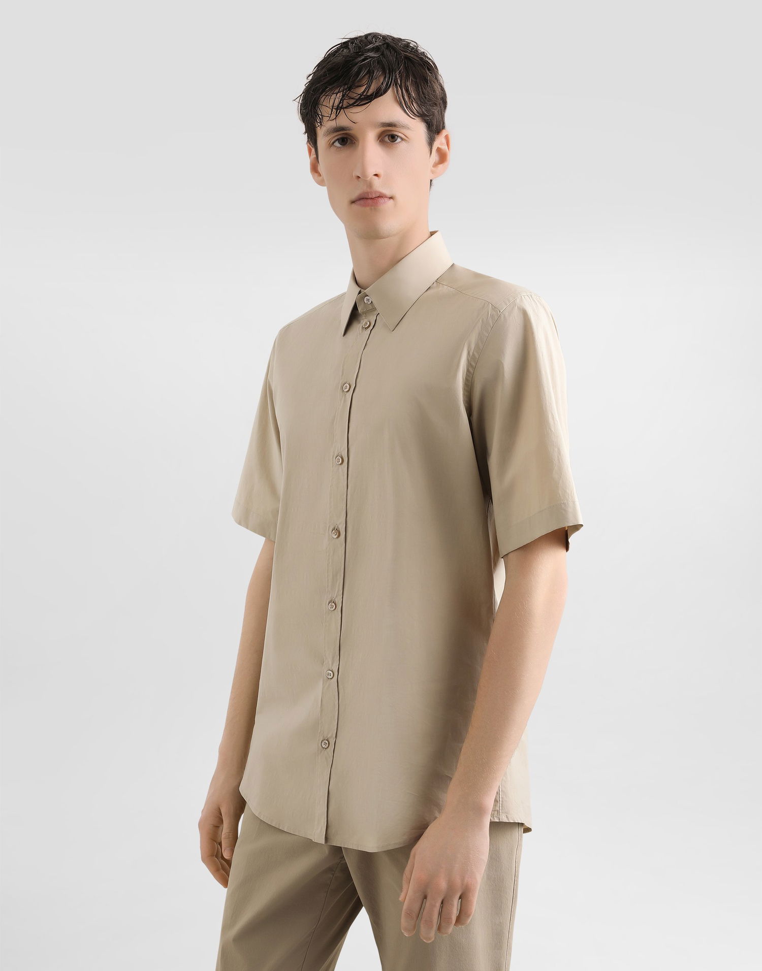 Košeľa Dolce & Gabbana Dolce & Gabbana Men's Extra Fine Poplin Short Sleeve Shirt Béžová | G5NN5TFUEFJM3954, 1