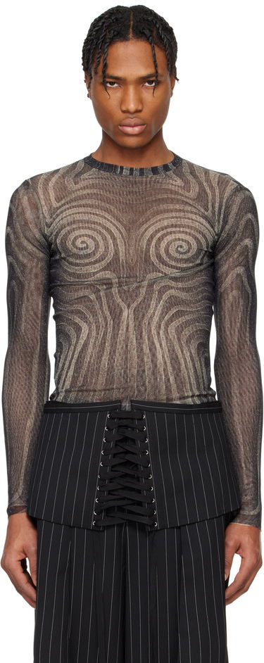 Sveter Jean Paul Gaultier Jean Paul Gaultier 'The Spirale' Sheer Long Sleeve T-Shirt Čierna | 25/34-F-TO270-T587-000203, 0