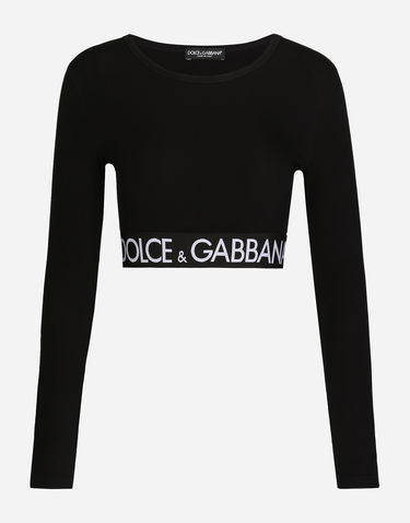 Crop Top Dolce & Gabbana T-shirt M/lunga Giro Čierna | F8N51TFUGFJN0000, 0