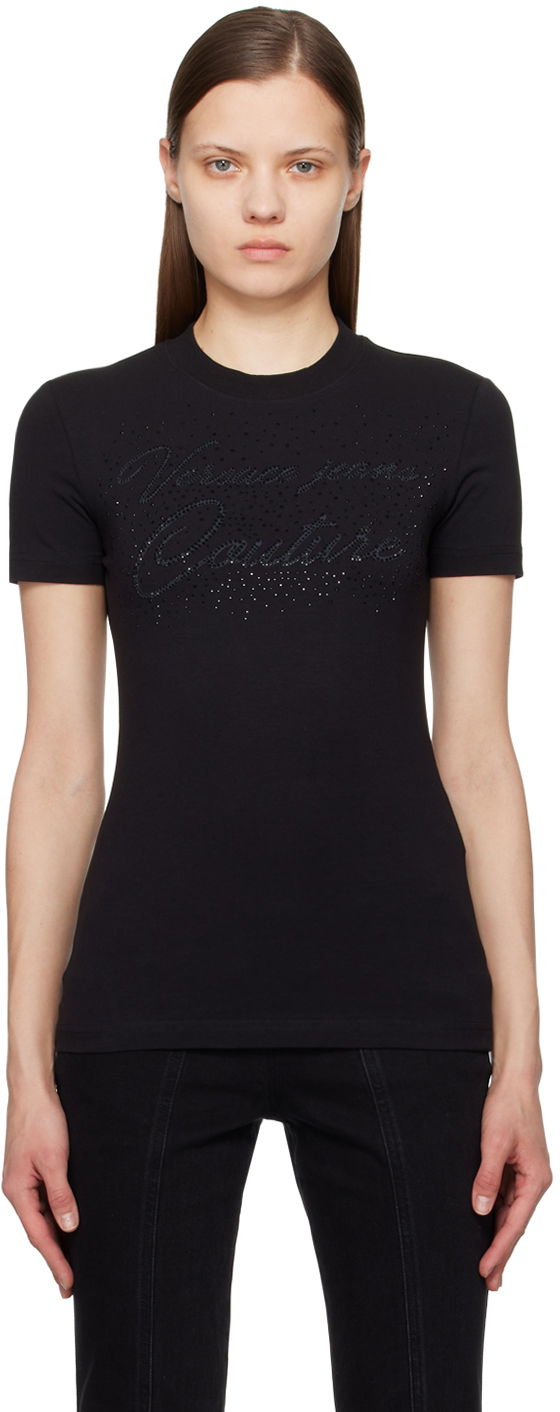 Tričko Versace Couture Black Crystal-Cut T-Shirt Čierna | E76HAH6A8_EJ0020, 0